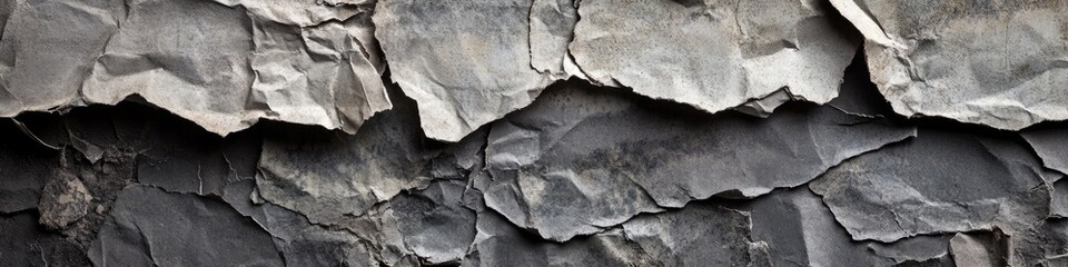 Poster - A close-up shot of a worn-out rock wall with peeling paint, great for use in industrial or urban themed designs