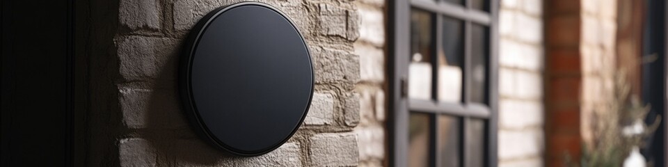 Poster - A black sign on a brick wall