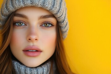 Wall Mural - A close-up shot of a woman wearing a hat and scarf, suitable for use in fashion or lifestyle contexts