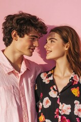Poster - A man and a woman standing side by side, in an open space