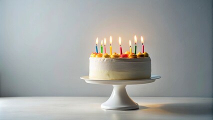 Poster - A Delicious White Cake with Colorful Candles on a White Cake Stand