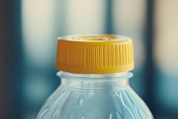 Poster - Close-up shot of a plastic bottle with a yellow cap, great for illustrating everyday objects or creating a minimalist design