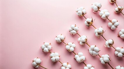 Poster - Delicate cotton blossoms arranged on a soft pink background, creating a visually appealing pattern