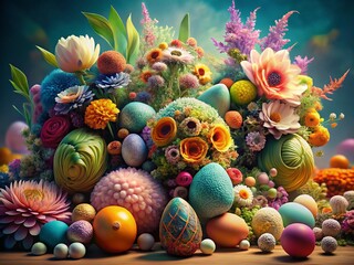 Wall Mural - Surreal Easter Floral Arrangements: Whimsical Spring Bouquet Photography