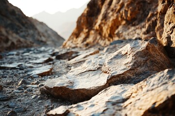Poster - A close-up shot of textured rocks on a mountain surface, suitable for nature-themed designs or abstract backgrounds