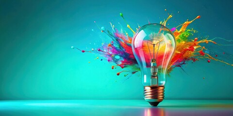 Aufkleber - Illuminating Ideas A vibrant explosion of color bursts from a lightbulb, symbolizing creativity and innovation.