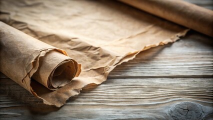 Aufkleber - Rolled parchment paper on rustic wooden surface, aged texture, antique feel, ideal for historical or fantasy themed designs