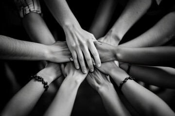 Wall Mural - Group of people forming a human chain or circle with interlocked hands