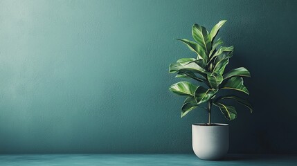 Poster - Decorative Indoor Plant in Minimalist Pot Against a Textured Green Background for Home or Office Decor