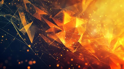 Wall Mural - Abstract Geometric Shapes With Vibrant Colors, Suitable For Modern Design, Featuring Triangles, Particles And Dots On A Dark Background With A Dynamic Composition. This Striking Visual Is Ideal For