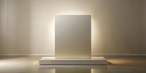 Fototapete - Illuminated Vertical Panel on Minimalist Pedestal in a Modern Interior
