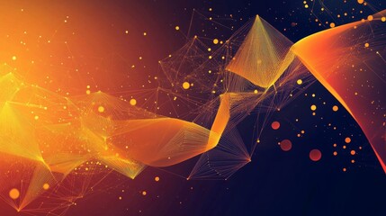 Wall Mural - Abstract Orange And Yellow Dynamic Flowing Lines With Golden Particles Perfect For Technology Backgrounds/Presentations/Website/Mobile Apps/Social Media