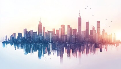 Poster - Business professionals in a global city, teamwork, modern corporate collaboration, cityscape background, business expansion concept