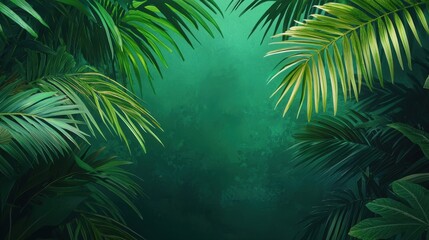 Poster - Lush Tropical Greenery with Vibrant Palm Leaves Framing Background