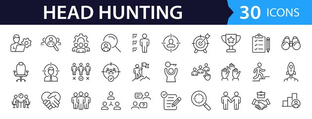 Poster - Headhunting set of web icons in line style. Recruitment icons for web and mobile app. Career, resume, job hiring, candidate, HR, business, headhunting, recruitment. Vector illustration