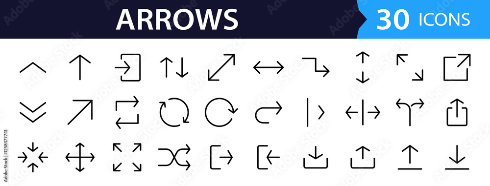 Arrows big black set of web icons in line style. Arrow collection signs ...