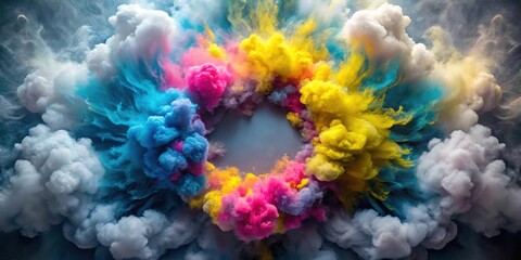 Leinwandbilder - Abstract Colorful Smoke Explosion with Central Empty Space for Text or Logo