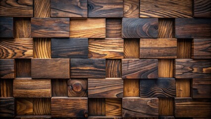 Aufkleber - Rustic Wooden Block Wall Panel Texture Rich Brown and Dark Wood Tones for Interior Design