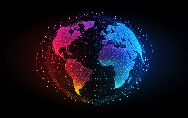 Poster - Earth globe connected by colorful social media networks, glowing lines, internet connections, digital communication around the world