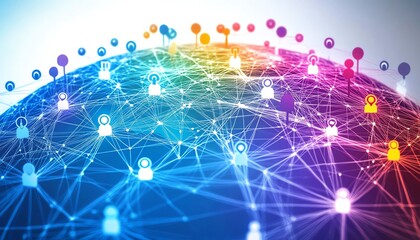 Aufkleber - Global globe surrounded by social network connections, digital links, internet connectivity, social media global network concept