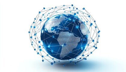 Poster - Globe with dynamic social network connections, lines and nodes representing social media, global digital communication and online interaction