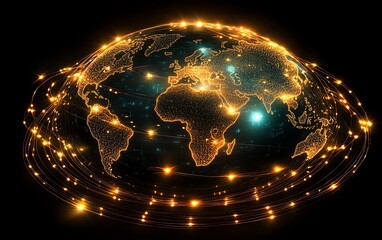Poster - Globe surrounded by glowing social network connections, digital communication, global connectivity, internet network concept