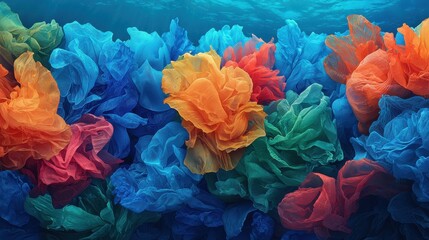 Wall Mural - Colorful Abstract Flowers Underwater in Vibrant Blue Background