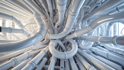 White Piping System Complex Abstract Network Tubes Wires Infrastructure Technology Futuristic