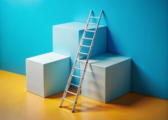 Poster - Aerial View of Three-Step Ladder Leading to Square Box Business Infographic - 16x9 Presentation