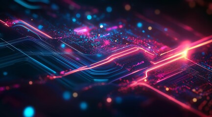 Fototapete - A beauty futuristic abstract background in a high-tech style. Shining lines and patterns resembling neural networks, connections, and digital circuits.