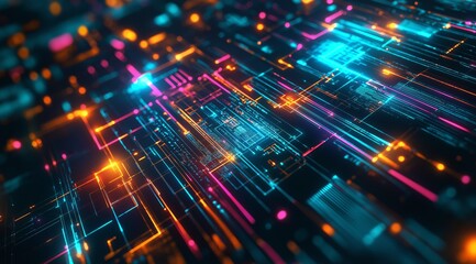 Fototapete - A beauty futuristic abstract background in a high-tech style. Shining lines and patterns resembling neural networks, connections, and digital circuits.