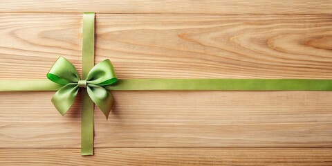 Poster - Elegant Green Ribbon Bow on Light Wood Background