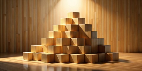 Aufkleber - Illuminated Wooden Block Pyramid Structure on a Wooden Floor