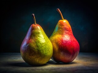 Wall Mural - Two Ripe Pears Isolated on White Background - Night Studio Photography