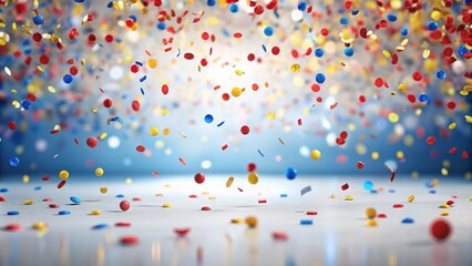 Poster - Celebration Confetti A Festive Shower of Colorful Circles Falling onto a Smooth Surface