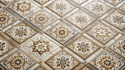Poster - Elegant Beige and Brown Ornate Tile Floor Pattern