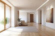 © Sunday Cat Studio - Modern hallway featuring natural light and minimalist design with leafy plant accents.