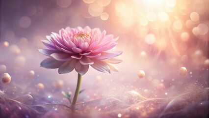 Poster - A single pink flower blossoms in a dreamy, ethereal landscape of soft light and shimmering particles.