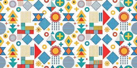 Leinwandbilder - Vibrant Geometric Shapes Seamless Pattern Design Featuring Bold Colors and Repeating Motifs