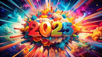 Wall Mural - Vibrant 2025 Celebration: Vintage Style Color Explosion Stock Photo