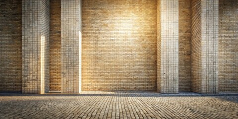 Aufkleber - Sunlit Brick Wall Architectural Background with Stone Pavement