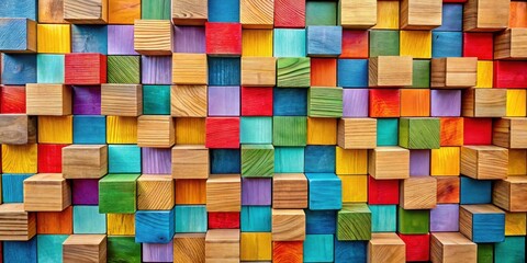 Aufkleber - Vibrant Multicolored Wooden Cubes Arranged in an Abstract Pattern
