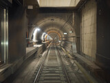 Driverless metro train travels through an underground tunnel in Thessaloniki.