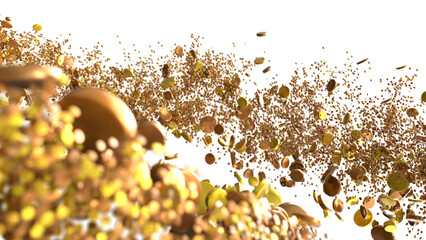 Poster - Euphoric Eruption: Magnificent 3D Illustration Showcasing Bursting gold Confetti