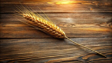Poster - Golden Wheat Stalk on Rustic Wooden Surface A Harvest Still Life
