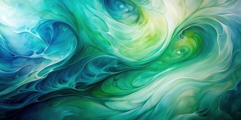 Poster - Abstract Swirling Ocean Depths Teal, Green, and White Fluid Art Painting