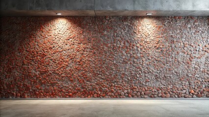 Aufkleber - Illuminated Pebble Wall with Concrete Floor and Recessed Lighting