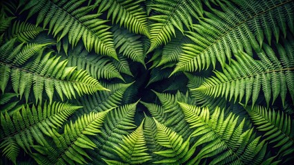 Aufkleber - Vibrant Green Fern Fronds Arranged in a Stunning Circular Pattern, Ideal for Nature-Themed Designs and Backgrounds