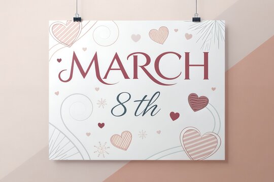 8 March Poster Design for International Women's Day template, advertising, banners, leaflets and flyers Pink Background.