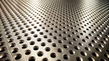 Aufkleber - Abstract metallic perforated surface with repeating circular holes and a subtle perspective
